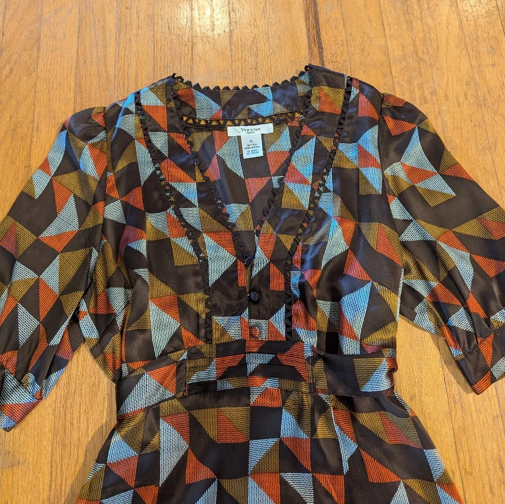 Vertigo Paris Geometric Dress - Black, Brown, Blue, Red - Picture 3 of 8